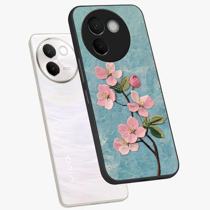 Threaded Blossom Breeze Glass Case displayed in angled mockup highlighting elegant floral design with soft aesthetic style.