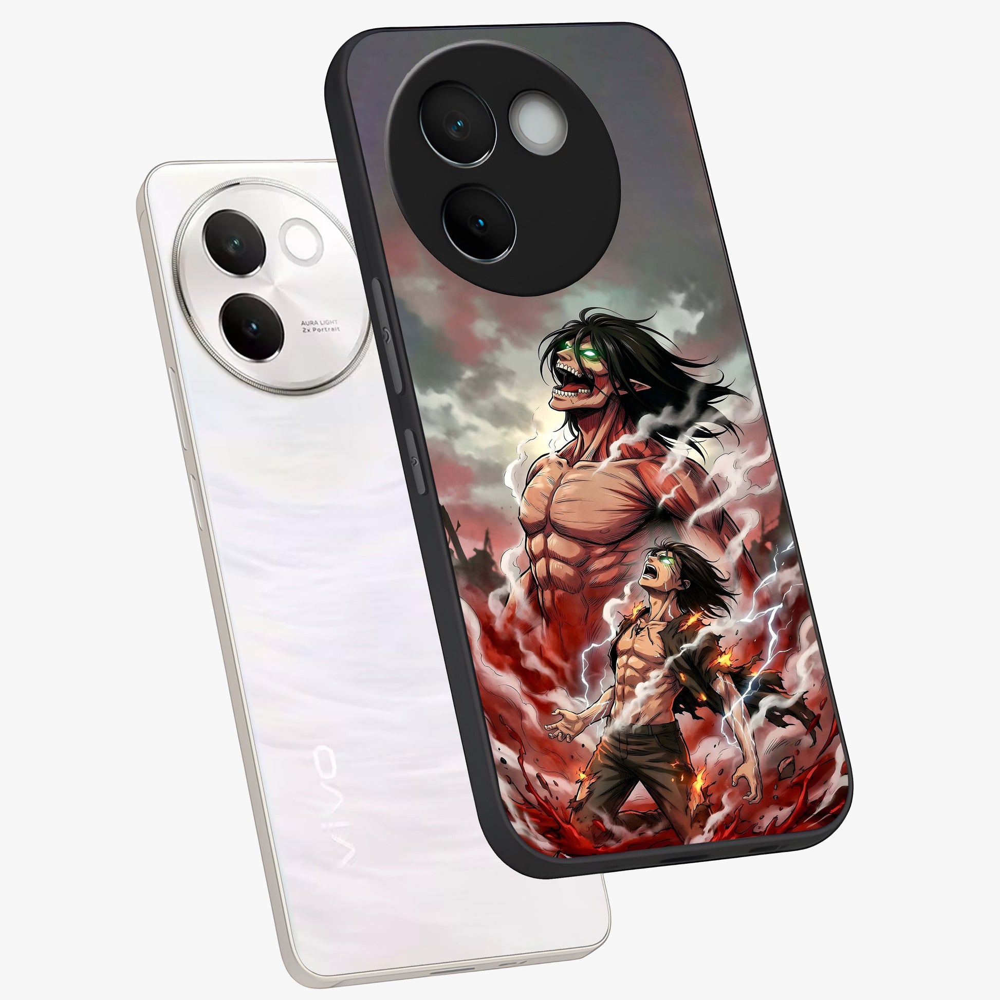 Titan Awakening Fury Glass Case displayed in angled mockup highlighting dramatic giant warrior design with bold anime aesthetic.