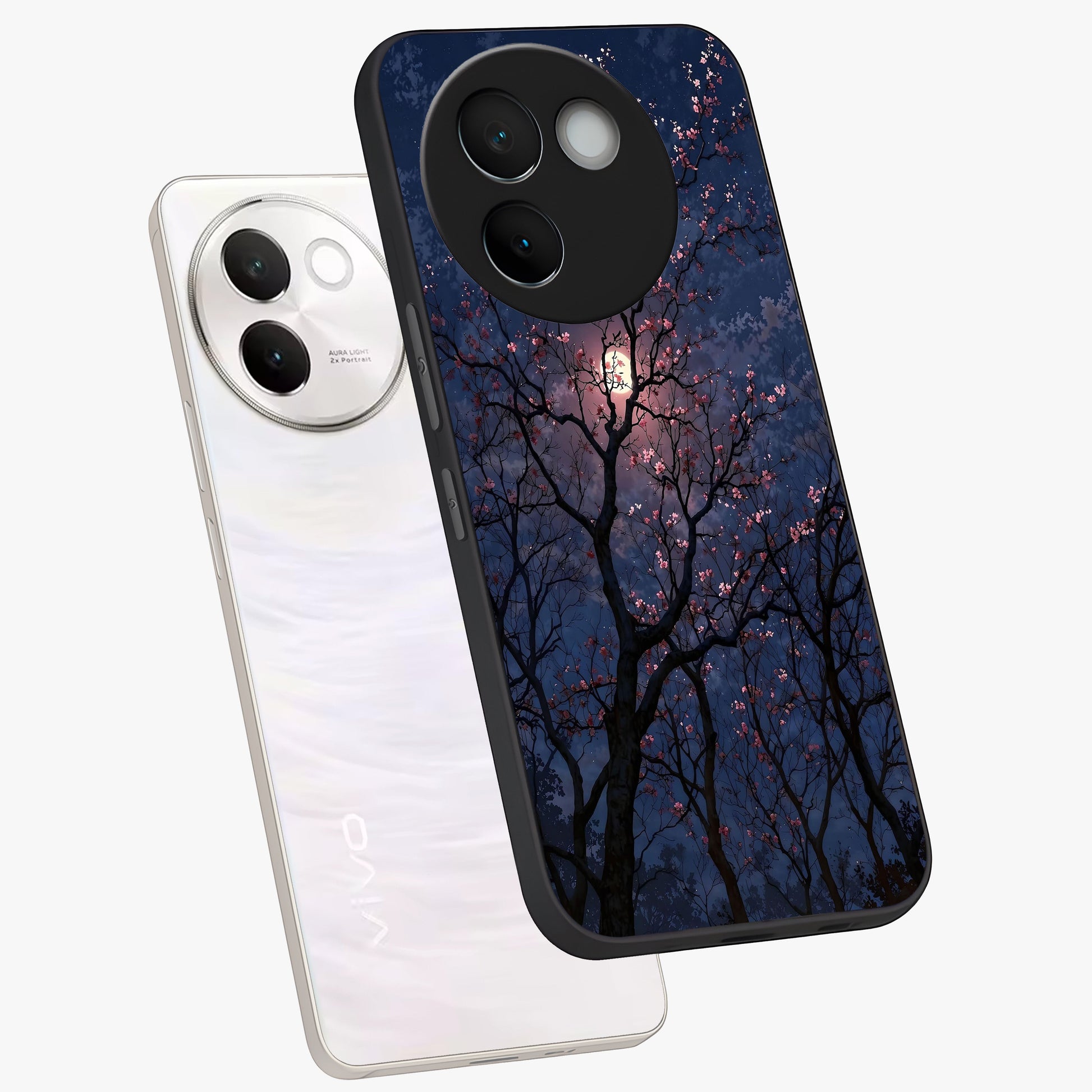 Twilight Sakura Serenade Glass Case displayed in angled mockup highlighting delicate sakura flower design with dreamy aesthetic.