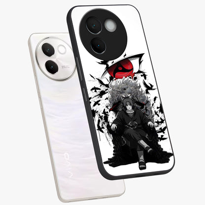 Uchiha Shadow Throne Glass Case displayed in angled mockup highlighting glowing aquatic design with celestial aesthetic.