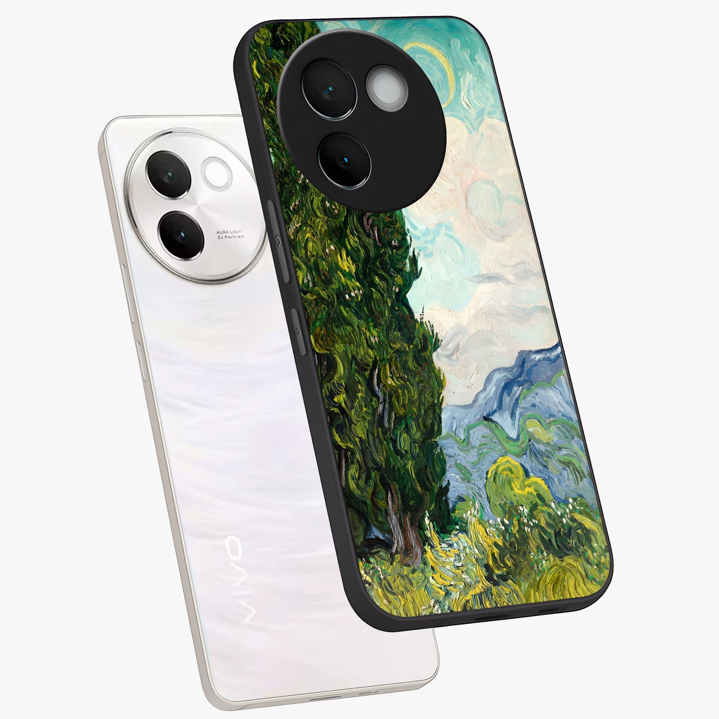 Van Gogh Vintage Art Glass Case displayed in angled mockup highlighting textured brushstroke design with classic aesthetic.
