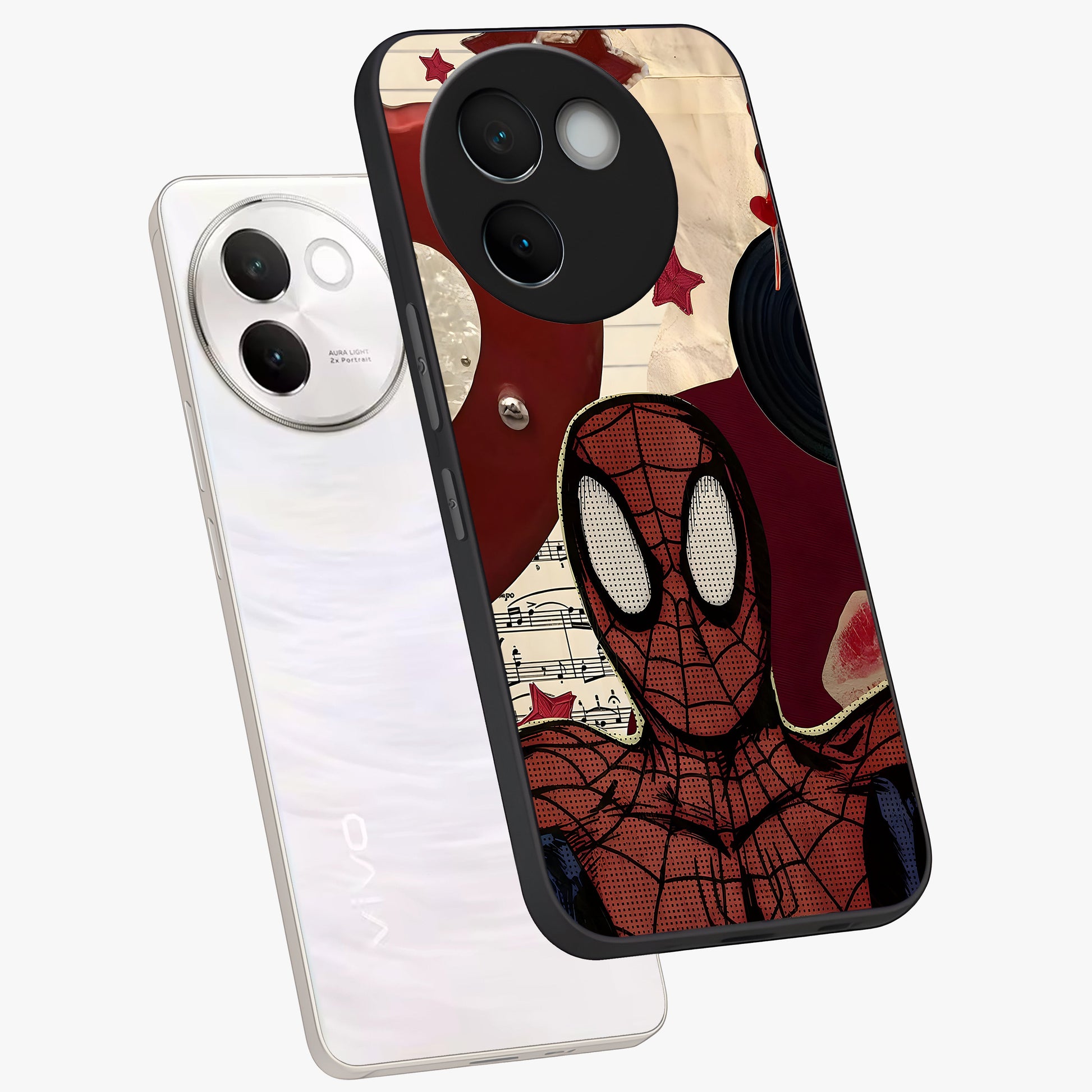 Web Warrior Vibes Glass Case displayed in angled mockup highlighting dynamic web design with comic style aesthetic.