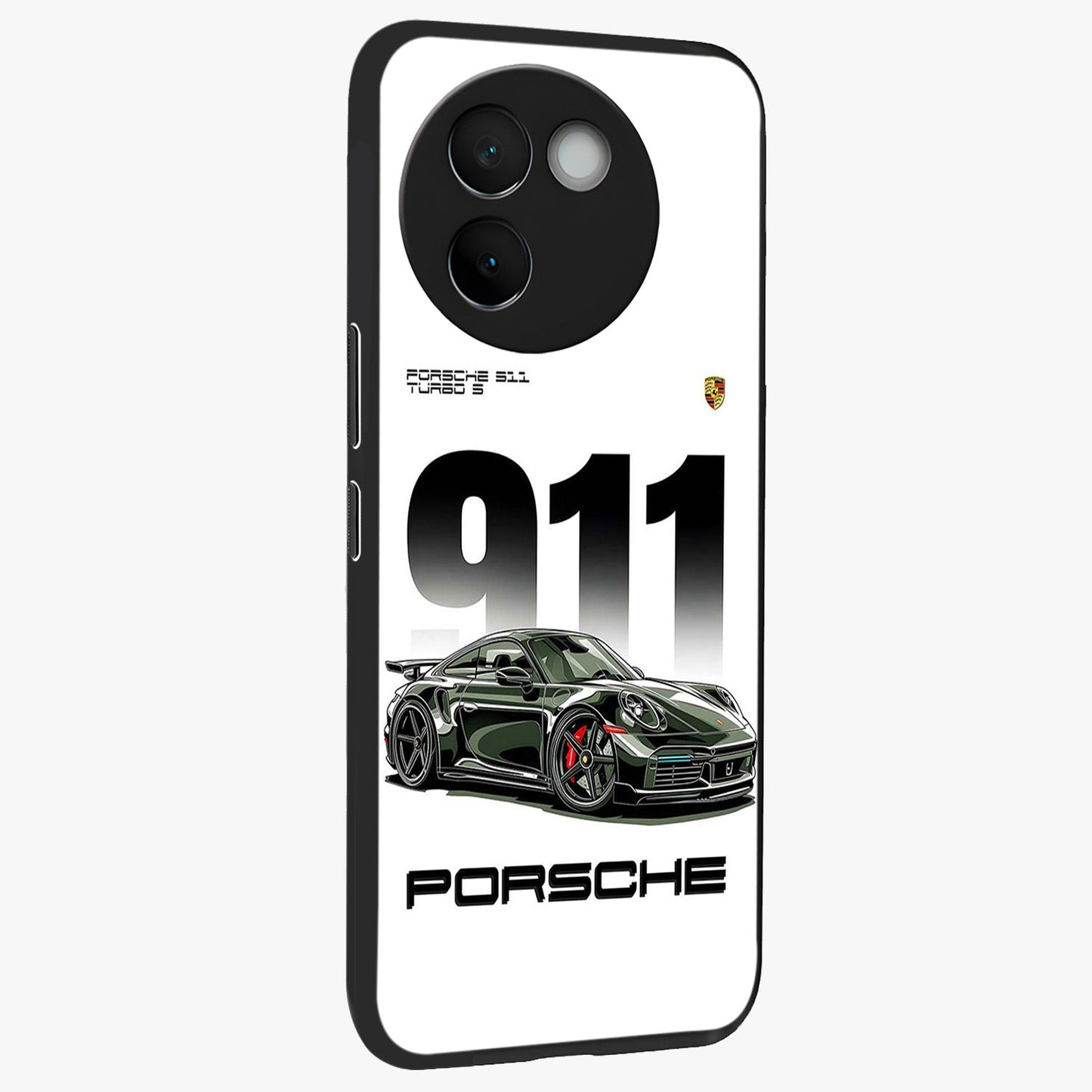 911 Turbo Dominance Glass Case upright perspective showcasing powerful racing design and modern automotive aesthetic.