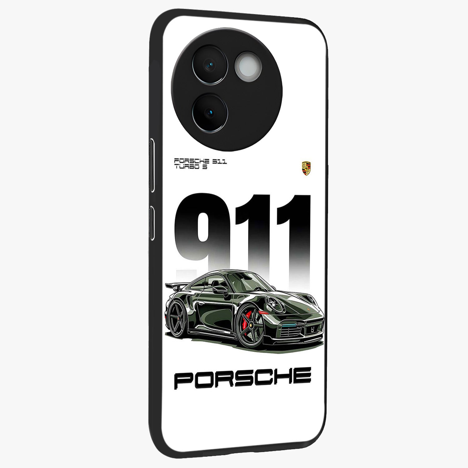 911 Turbo Dominance Glass Case upright perspective showcasing powerful racing design and modern automotive aesthetic.