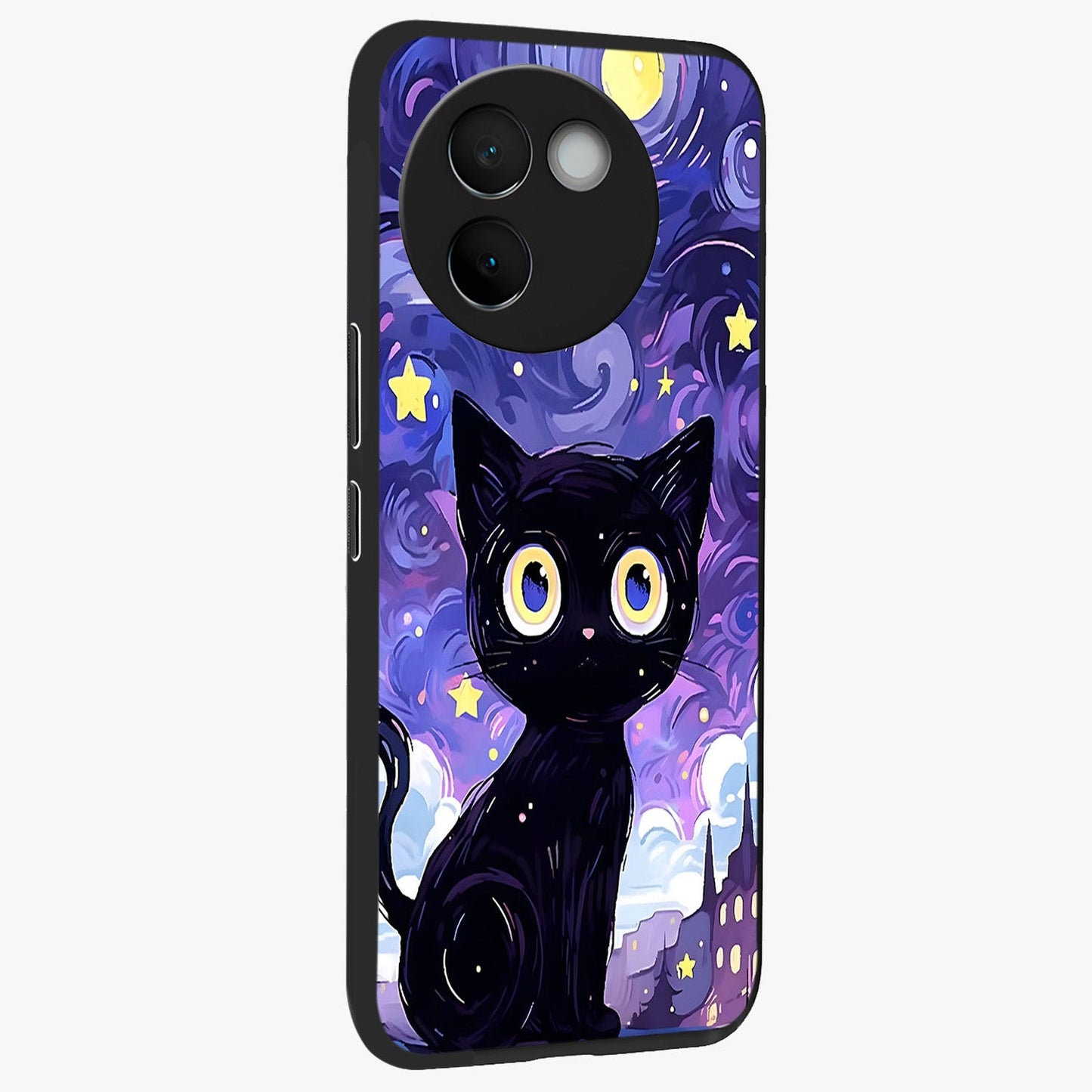 Abstract Cat Art Glass Case upright view showcasing creative feline illustration and aesthetic artistic style.