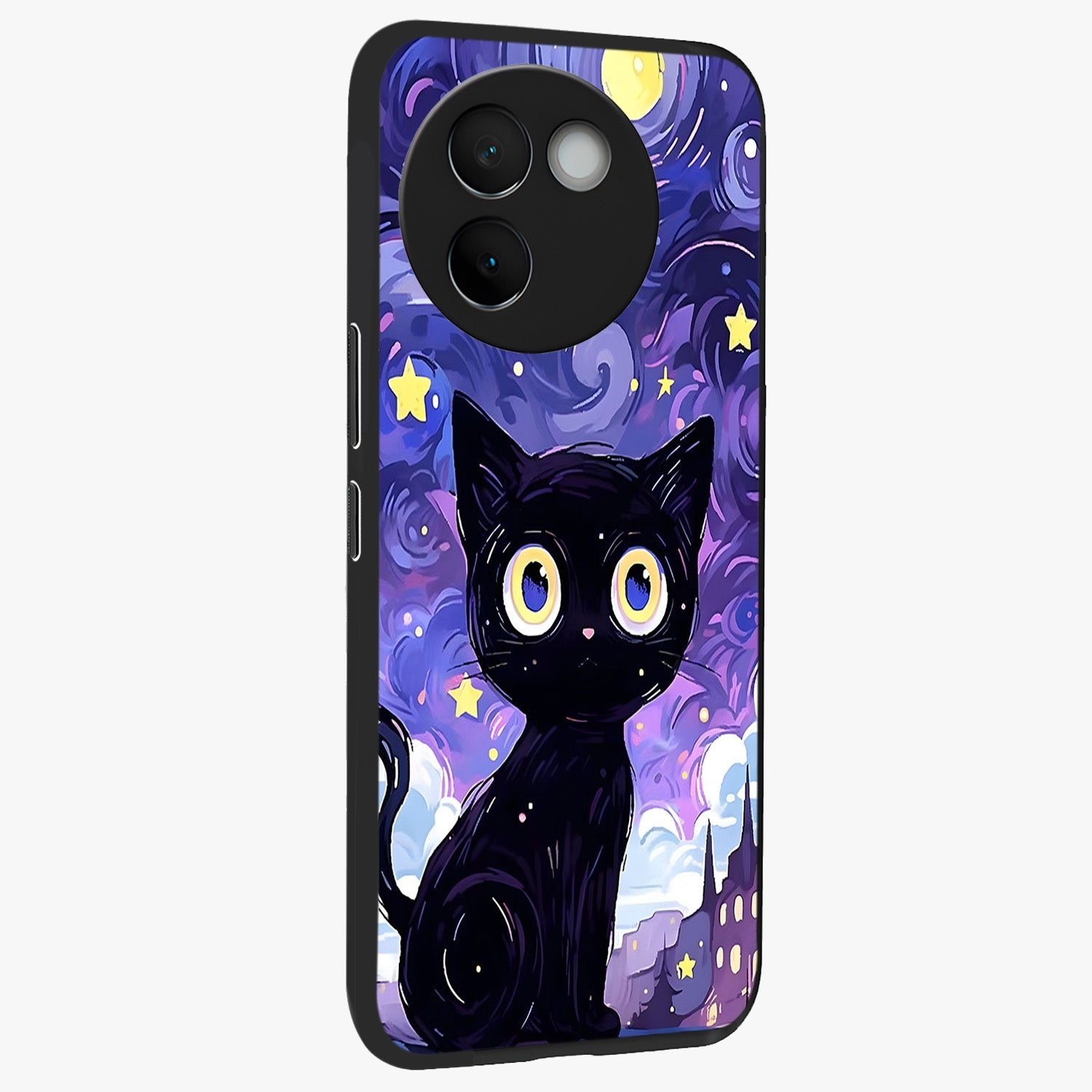 Abstract Cat Art Glass Case upright view showcasing creative feline illustration and aesthetic artistic style.