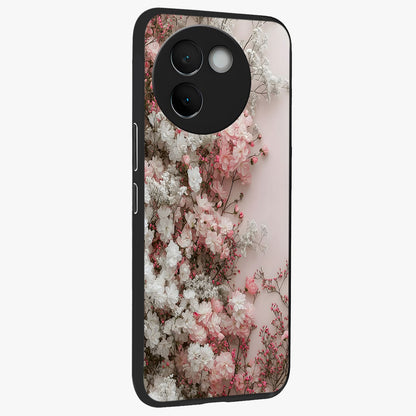 Blush Blossom Cloud Glass Case upright view showcasing calm floral cloud artwork with gentle dreamy theme.