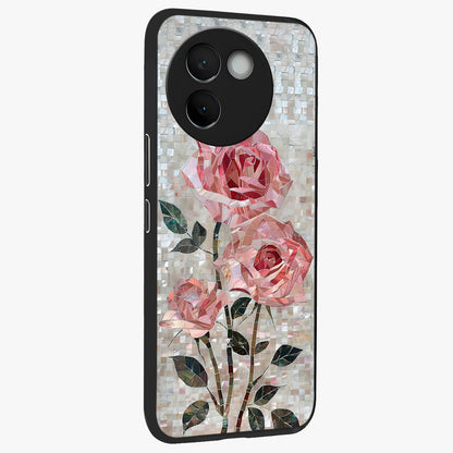 Blush Mosaic Bloom Glass Case upright view showcasing decorative floral mosaic artwork with stylish modern aesthetic.