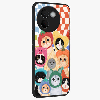 Cats in Fruits Glass Case upright view showcasing charming cat artwork with fun fruity theme.