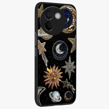 Celestial Gem Constellations Glass Case upright view showcasing cosmic constellation artwork with celestial aesthetic style.