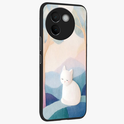 Cotton Dream Cat Glass Case upright view showcasing charming cat artwork with cozy dreamy theme.