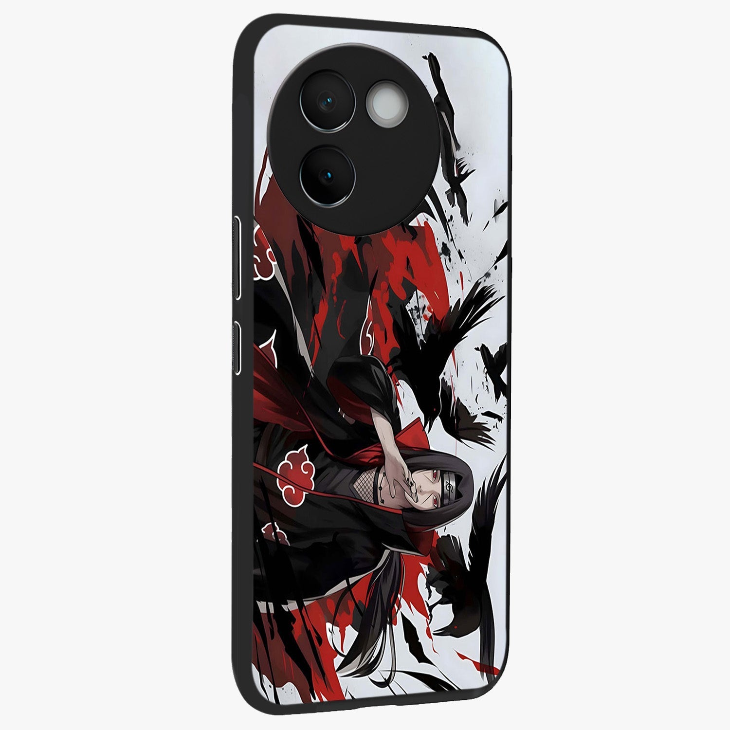 Crimson Crow Illusion Glass Case upright view showcasing striking crow illusion artwork with intense crimson theme.