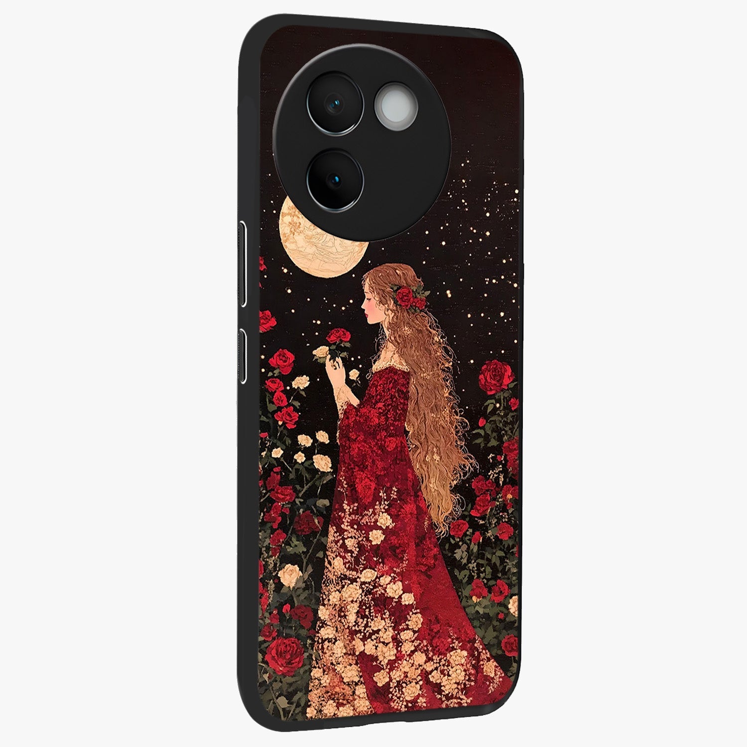 Crimson Dreams Glass Case upright view showcasing dreamy red toned artwork with modern aesthetic style.
