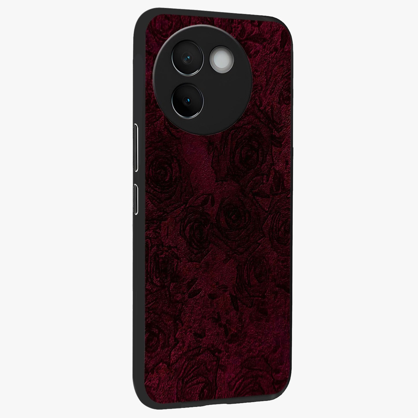 Crimson Fade Flow Glass Case upright view showcasing dynamic crimson flow artwork with stylish abstract theme.