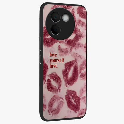 Crimson Kiss Love Glass Case upright view showcasing expressive romantic artwork with deep crimson theme.