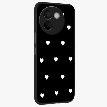 Cute And Simple White Hearts Glass Case upright view showcasing simple white hearts artwork with soft minimal theme.