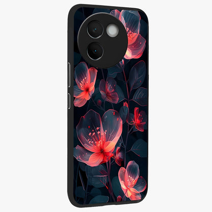 Dark Shade of Flower Glass Case upright view showcasing delicate flower artwork with rich dark floral theme.