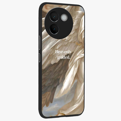 Divine Winged Grace Glass Case upright view showcasing spiritual wing artwork with soft celestial theme.