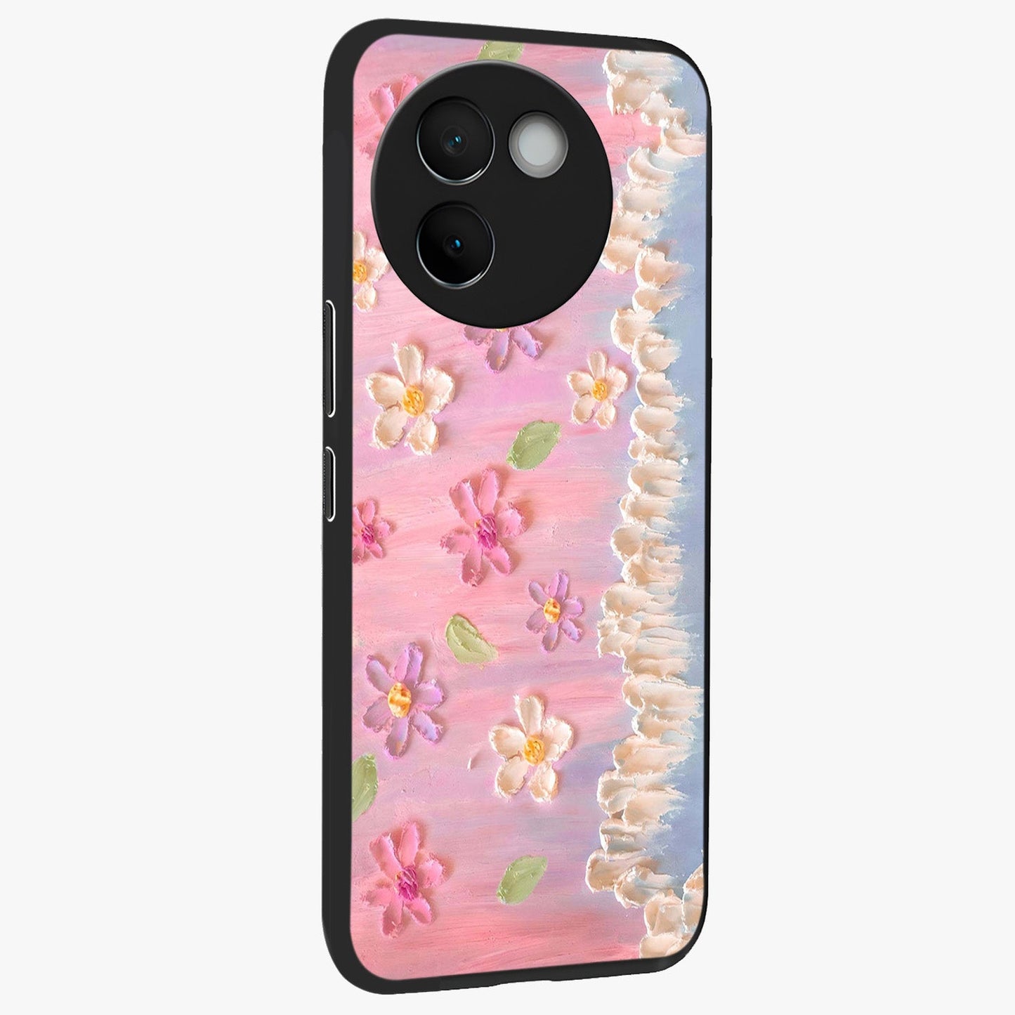 Dreamy Painted Garden Glass Case upright view showcasing vibrant floral garden artwork with artistic nature theme.