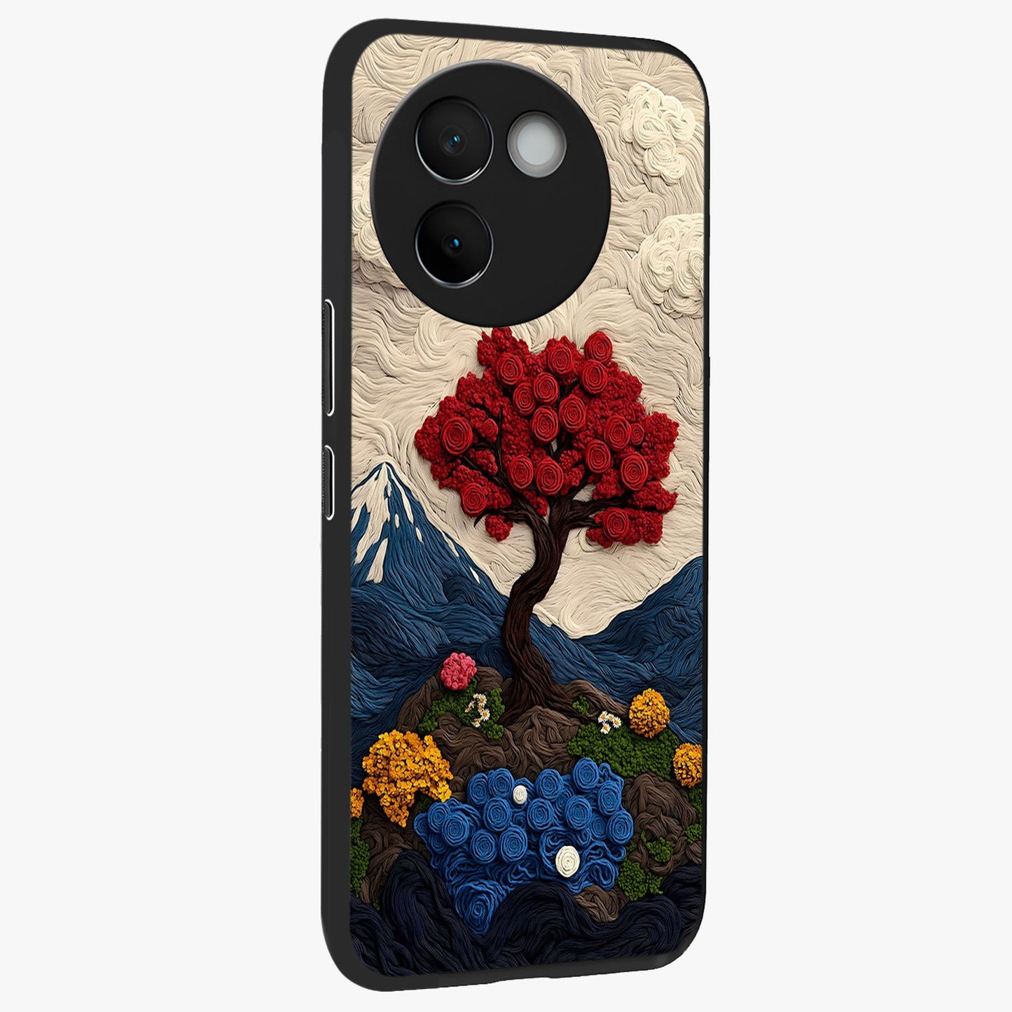 Eternal Nature Tapestry Glass Case upright view showcasing elegant nature tapestry design with decorative style.