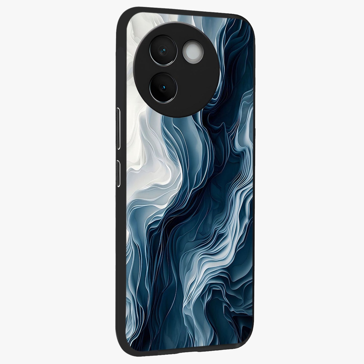 Ethereal Paper Marble Glass Case upright view showcasing smooth marble artwork with refined minimalist theme.