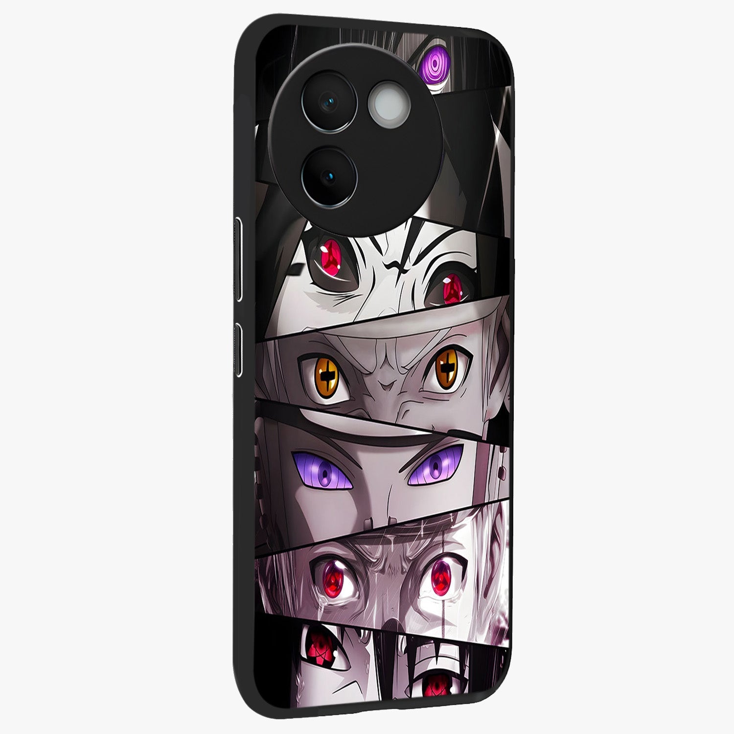 Eyes of Destiny Glass Case upright view showcasing symbolic eye artwork with dramatic artistic theme.