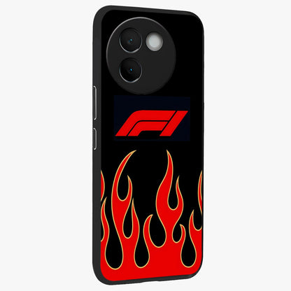 Fire F11 Glass Case upright view showcasing dynamic flame artwork with intense visual theme.