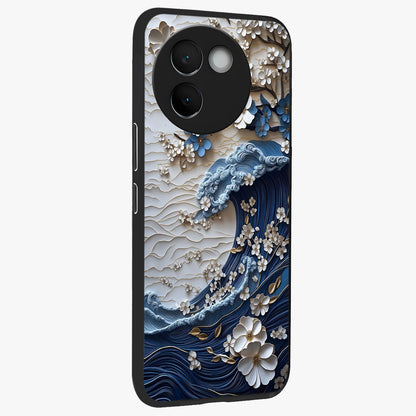 Floral Wave Origami Glass Case upright view showcasing creative floral origami artwork with artistic decorative theme.