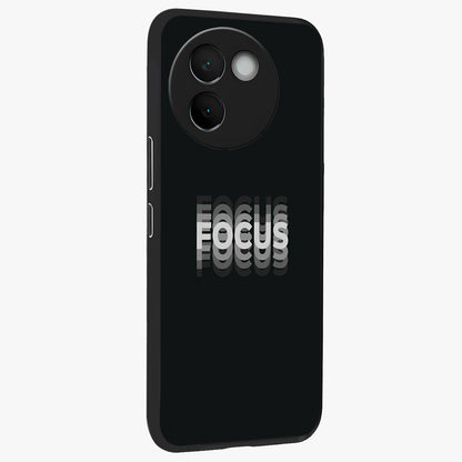 Focus Mode On Glass Case upright view showcasing strong typography statement with sleek motivational theme.