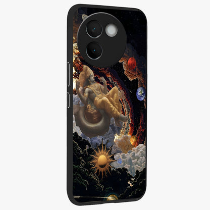 Galactic Divine God Glass Case upright view showcasing mystical divine artwork with dramatic cosmic theme.