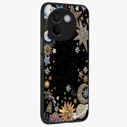 Galactic Jewel Stars Glass Case upright view showcasing glittering star jewel artwork with vibrant galaxy theme.