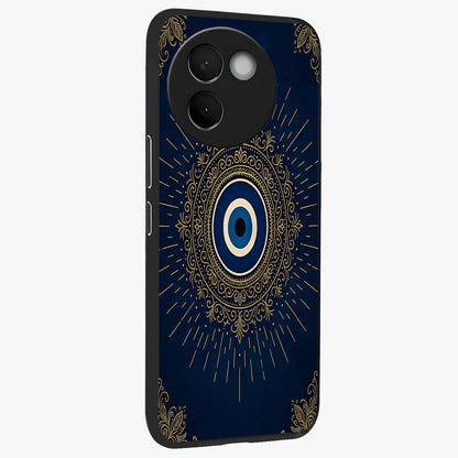 Golden Celestial Charm Glass Case upright view showcasing radiant celestial artwork with elegant golden theme.