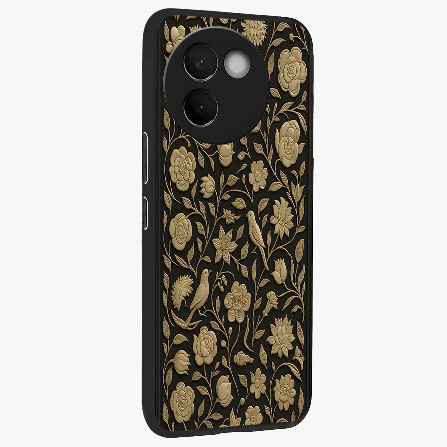 Golden Evil Eye Mandala Glass Case upright view showcasing decorative evil eye mandala artwork with spiritual aesthetic style.