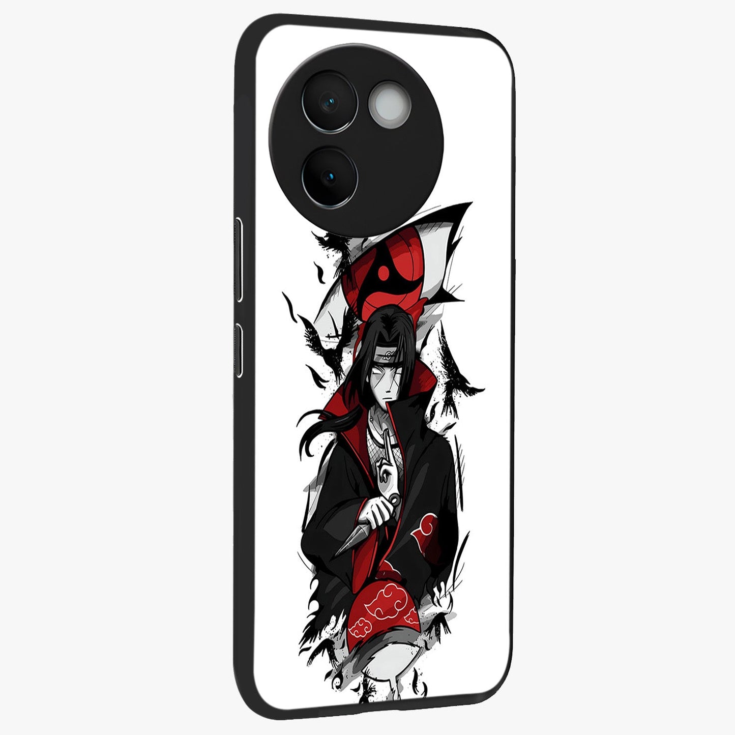 Itachi Limited Edition Naruto Anime Glass Case upright view showcasing intense anime artwork with powerful character theme.