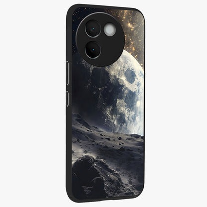 Lunar Horizon Glow Glass Case upright view showcasing radiant lunar artwork with calm cosmic theme.