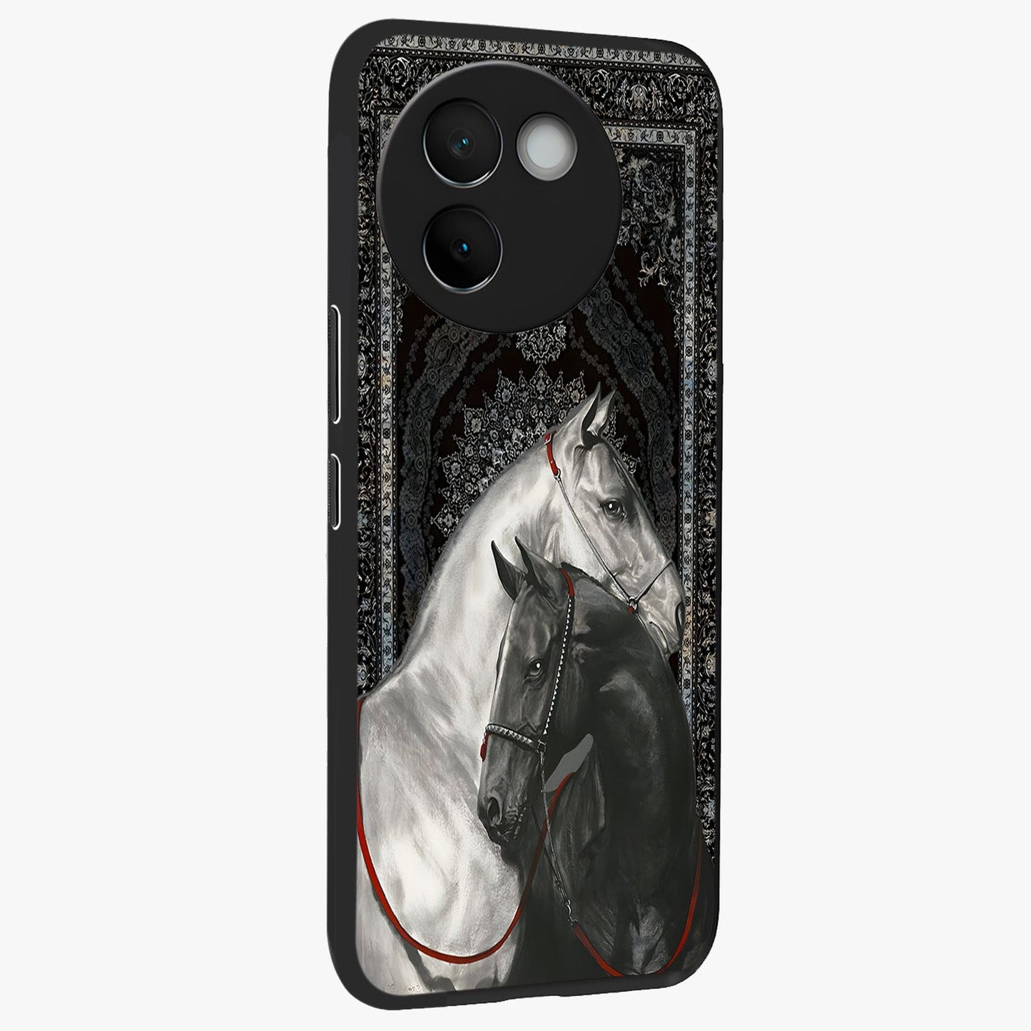 Majestic Ride Legacy Glass Case upright view showcasing dynamic ride inspired artwork with modern automotive theme.