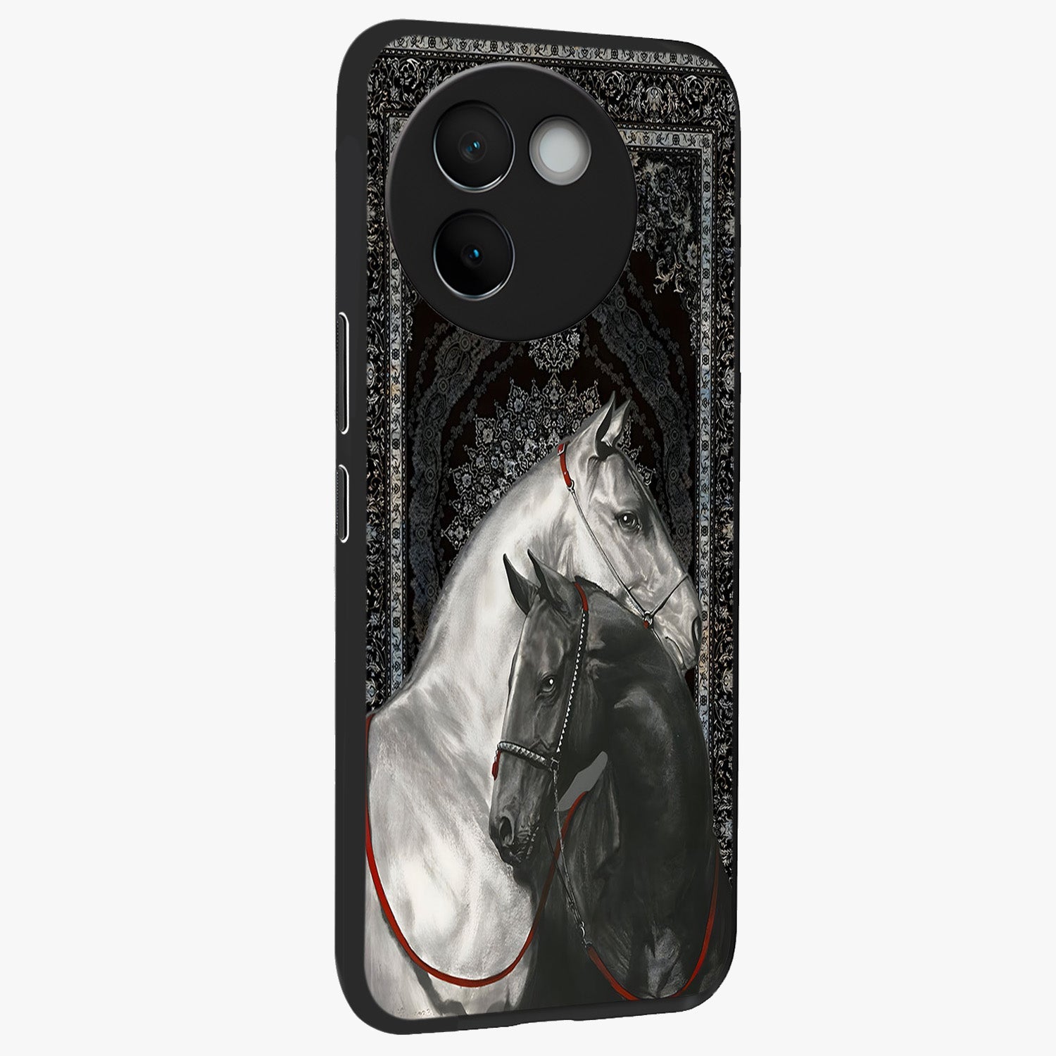 Majestic Ride Legacy Glass Case upright view showcasing dynamic ride inspired artwork with modern automotive theme.