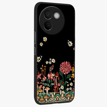 Midnight Bloom Pattern Glass Case upright view showcasing decorative floral artwork with deep night themed palette.