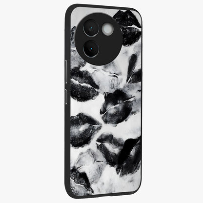 Midnight Kiss Marks Glass Case upright view showcasing stylish kiss mark artwork with trendy romantic theme.
