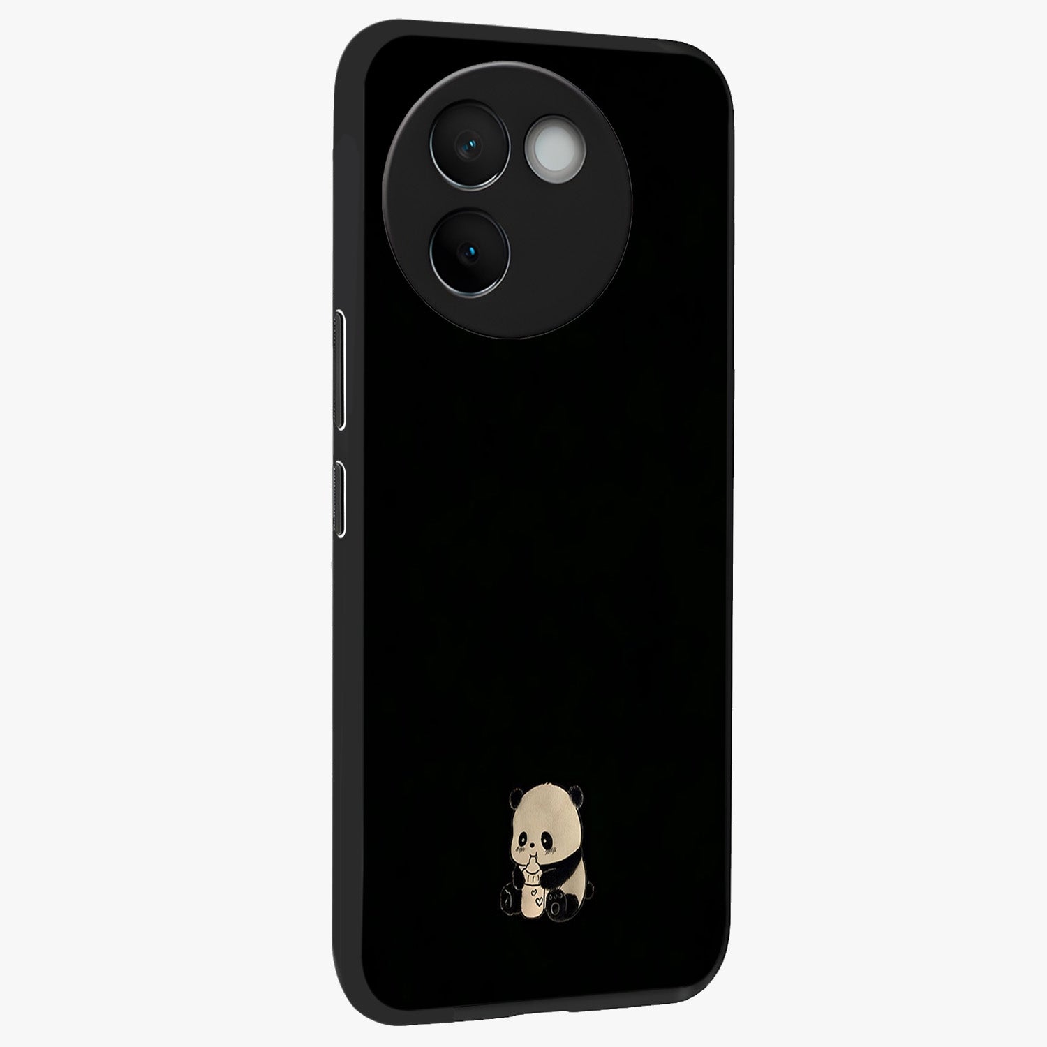 Midnight Panda Love Glass Case upright view showcasing charming panda artwork with playful romantic theme.