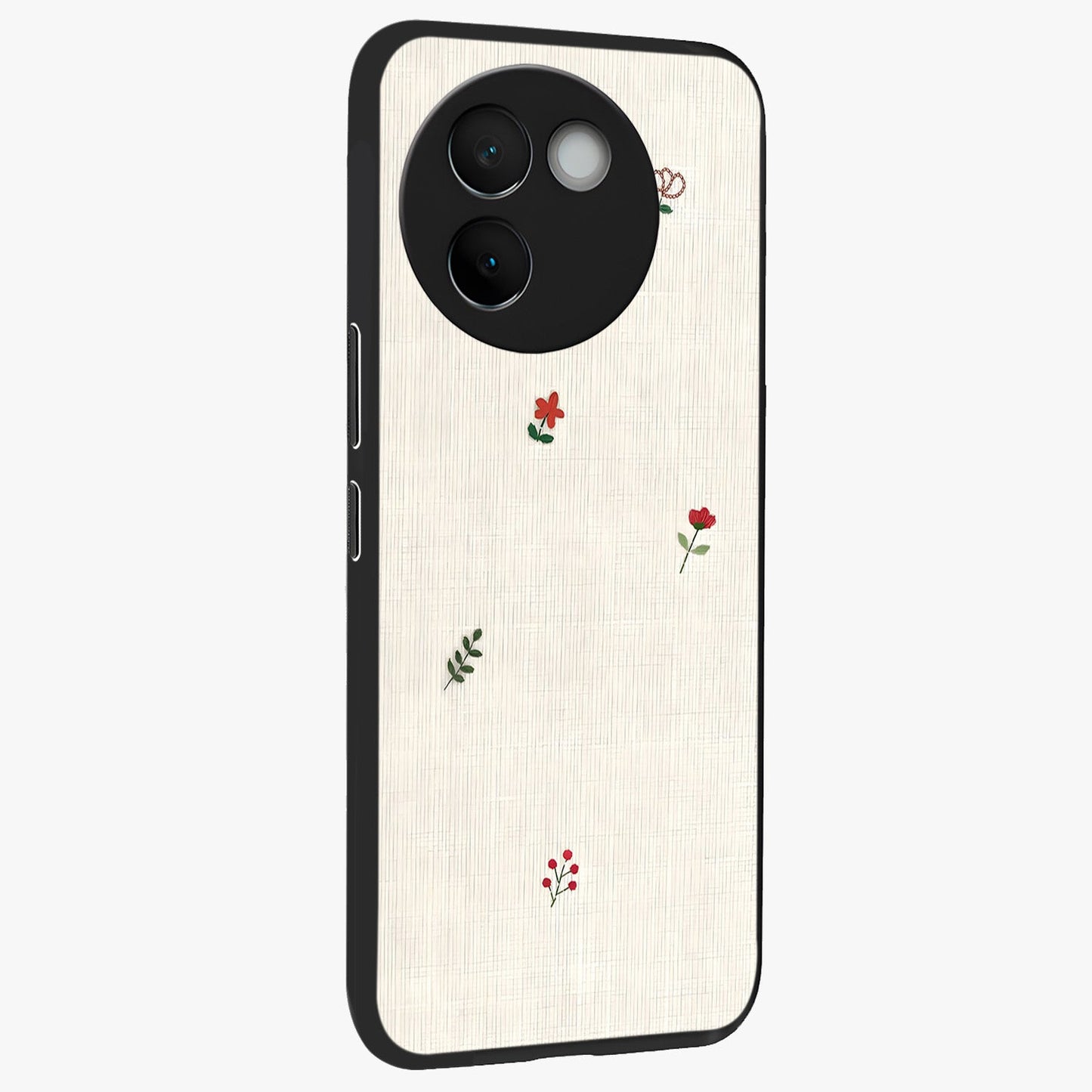 Minimalistic Blue With White Flower Pattern Glass Case upright view showcasing clean white flower artwork with calming blue theme.