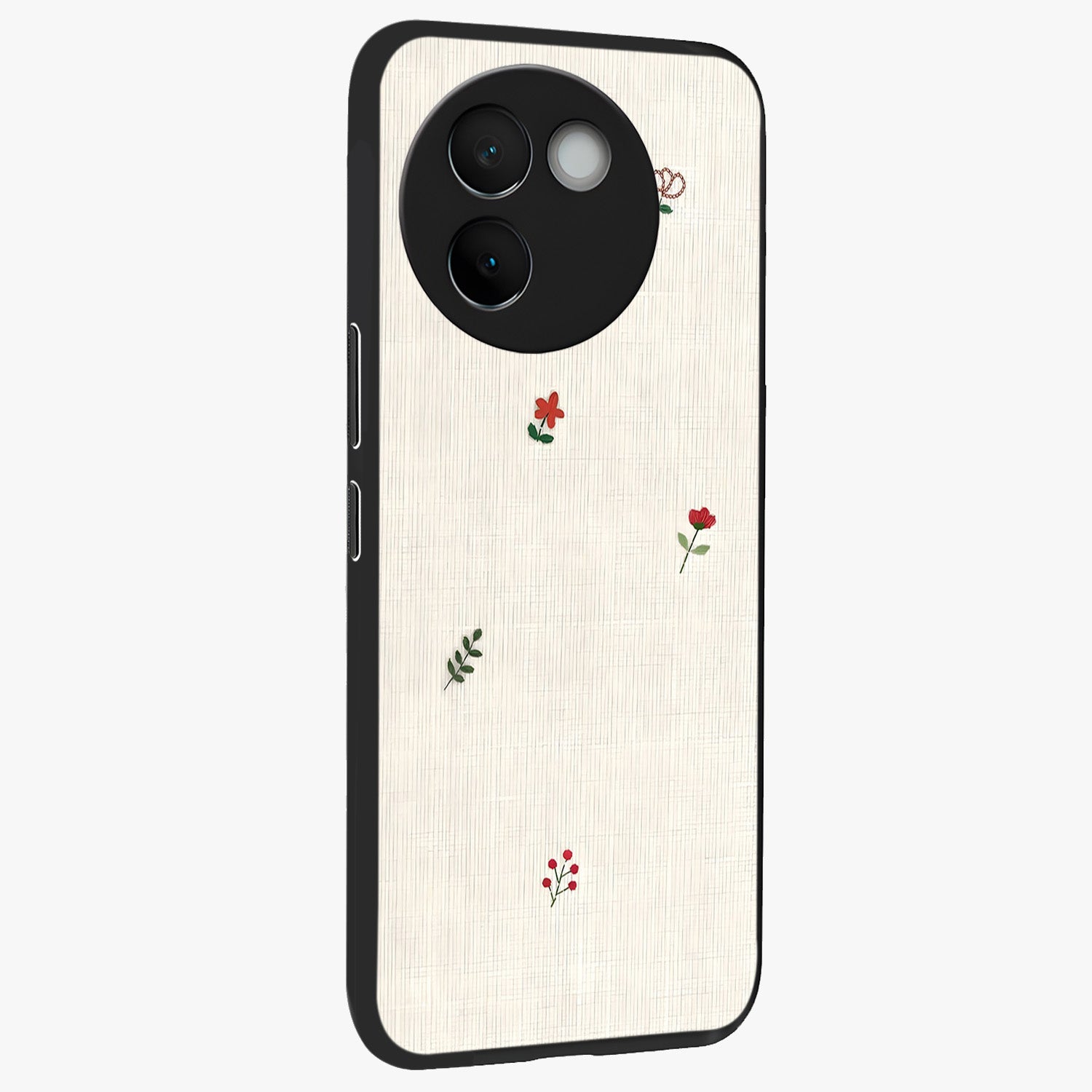 Minimalistic Blue With White Flower Pattern Glass Case upright view showcasing clean white flower artwork with calming blue theme.
