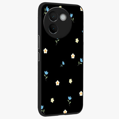 Minimal Petal Whispers Glass Case upright view showcasing elegant floral artwork with modern minimalist style.