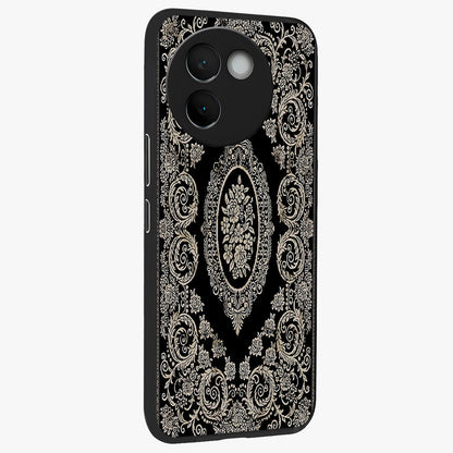 Noir Bloom Elegance Glass Case upright view showcasing graceful floral artwork with luxurious dark theme.