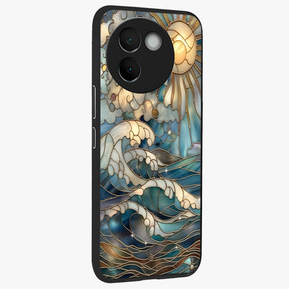 Oceanic Stained Printed Glass Case upright view showcasing decorative ocean pattern artwork with vibrant marine theme.
