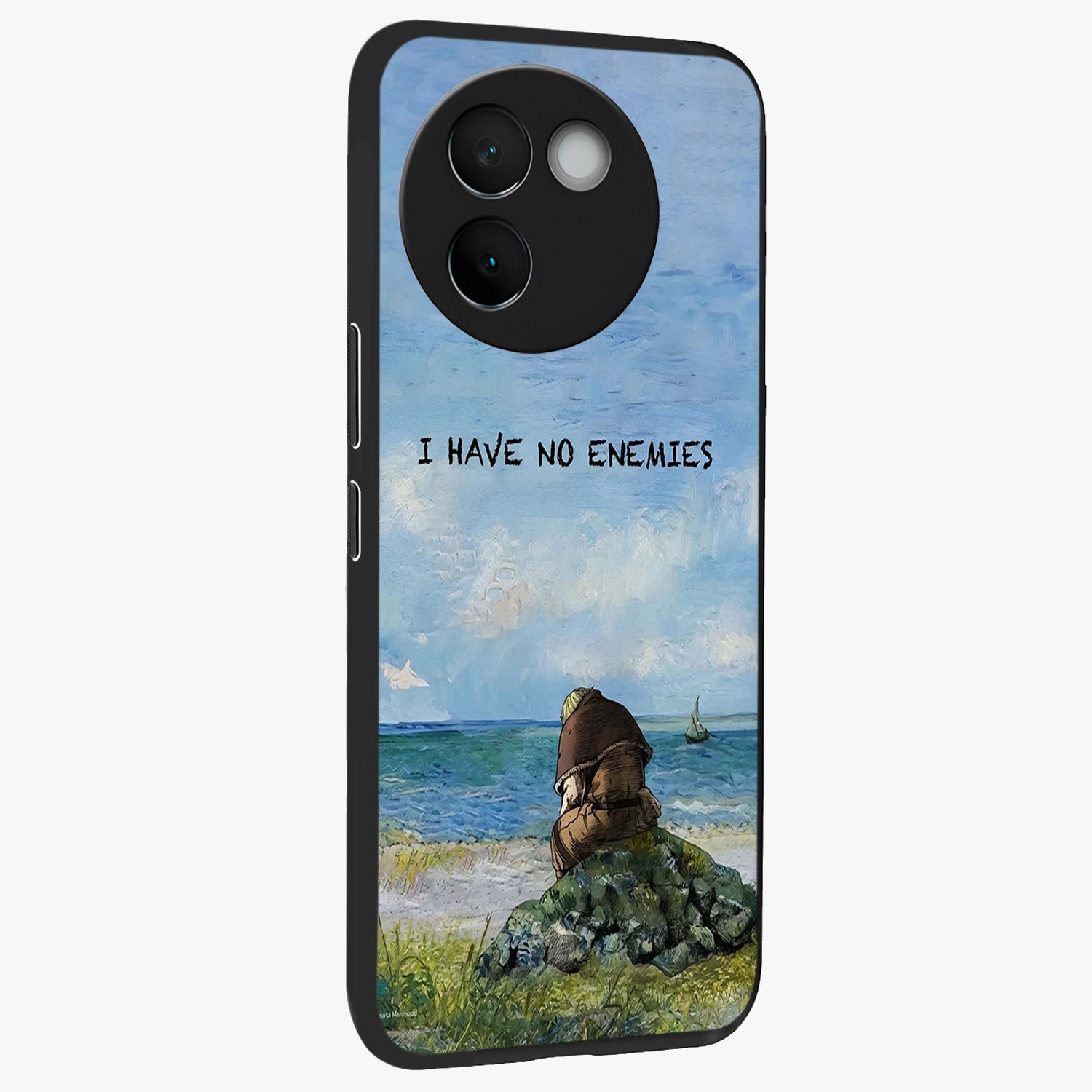 Peace Beyond War Glass Case upright view showcasing powerful peace symbol artwork with inspirational theme.