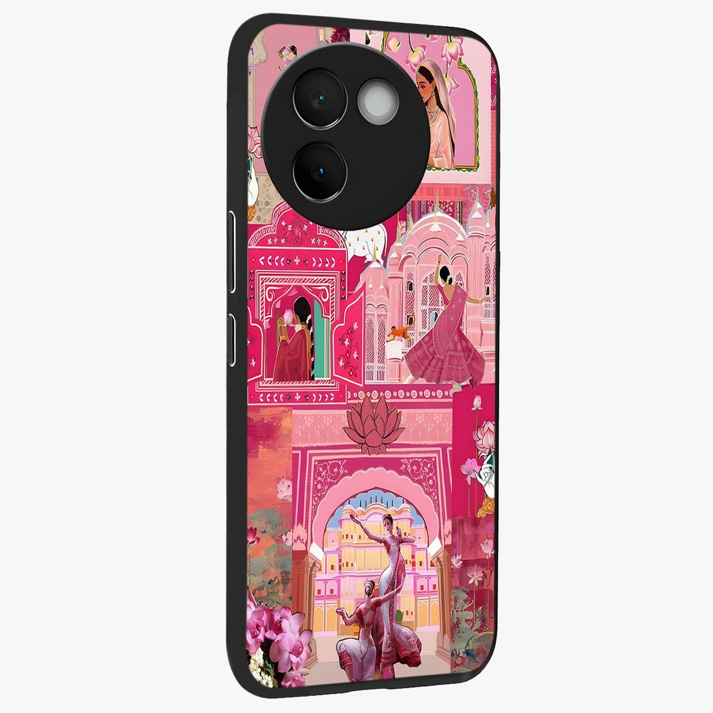 Pink Palace Muse Glass Case upright view showcasing artistic palace artwork with graceful royal theme.