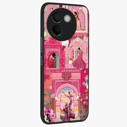 Pink Palace Muse Glass Case upright view showcasing artistic palace artwork with graceful royal theme.
