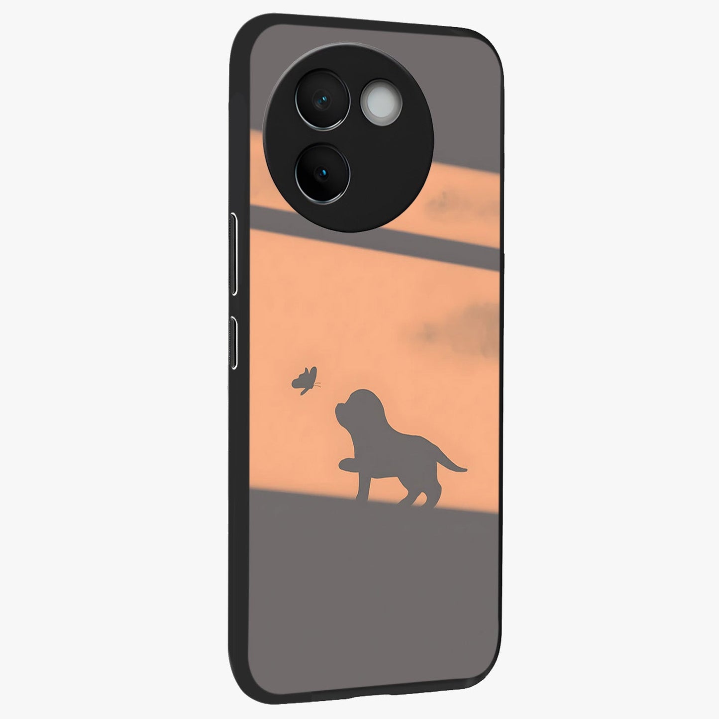 Puppy Shadow Art Glass Case upright view showcasing charming puppy artwork with creative silhouette theme.