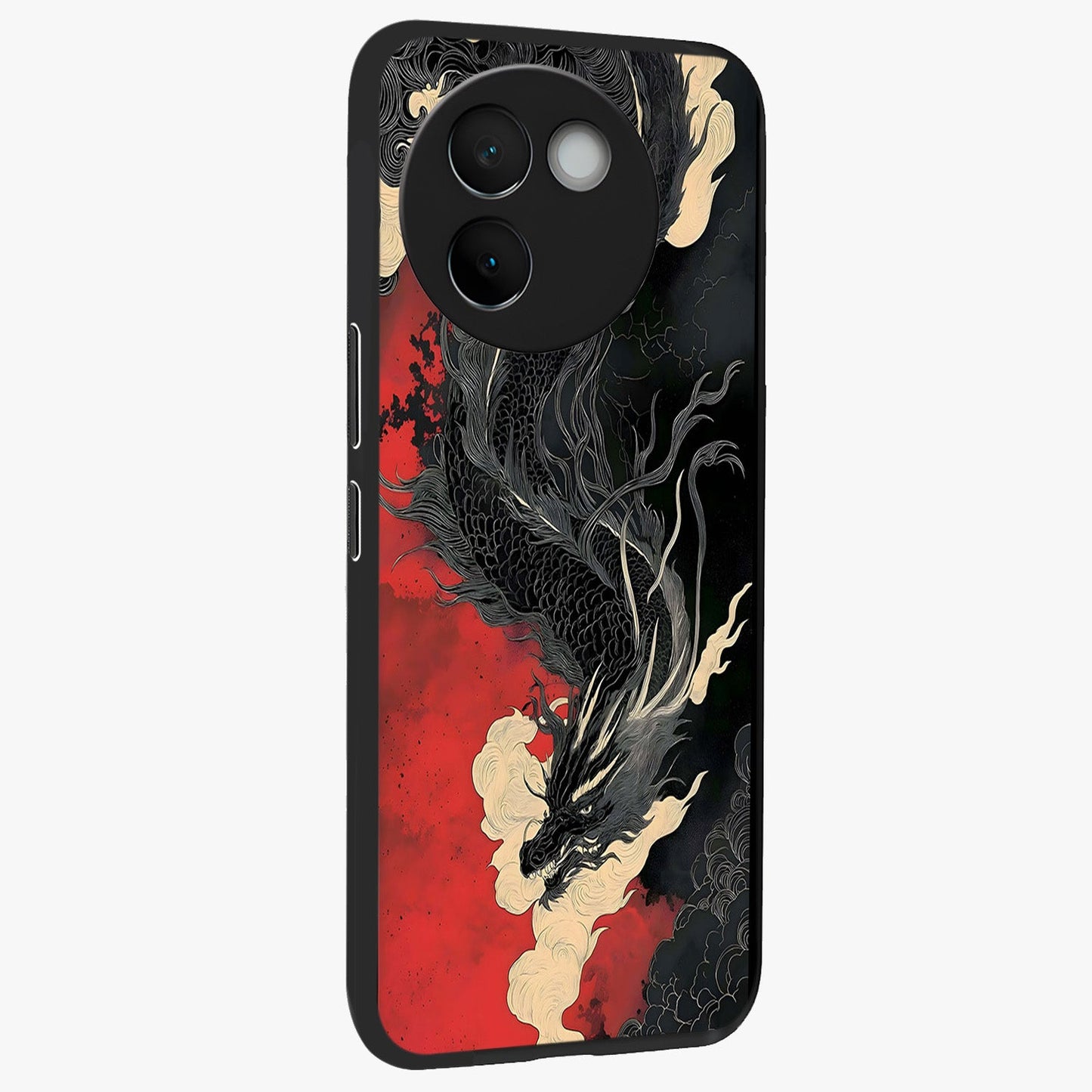 Shadow Dragon Fury Glass Case upright view showcasing intense dragon artwork with dramatic shadow theme.